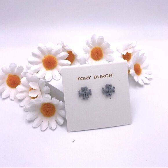 New Tory Burch Gray Enamel Kira Stud Earings, Comes With TB Dust Bag - Picture 1 of 7